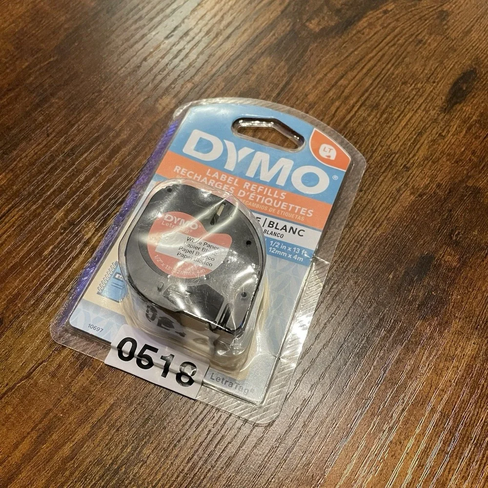 ✅DYMO LetraTag Refills 2 Pack White Paper Label Tape 12mm x 4m #️⃣0518